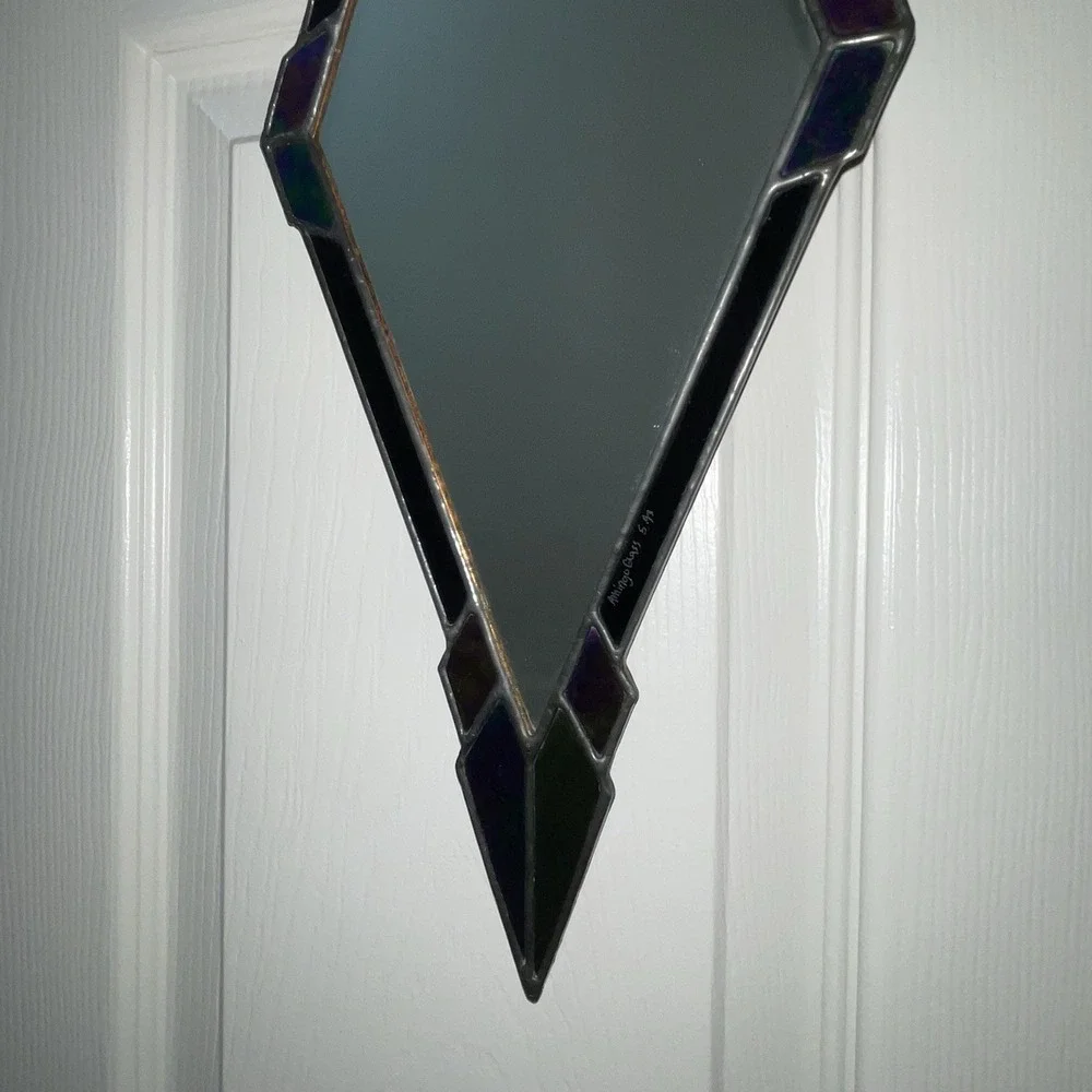 Vintage Handmade Diamond Shaped Stained Glass Art Deco Hanging Mirror 7x20